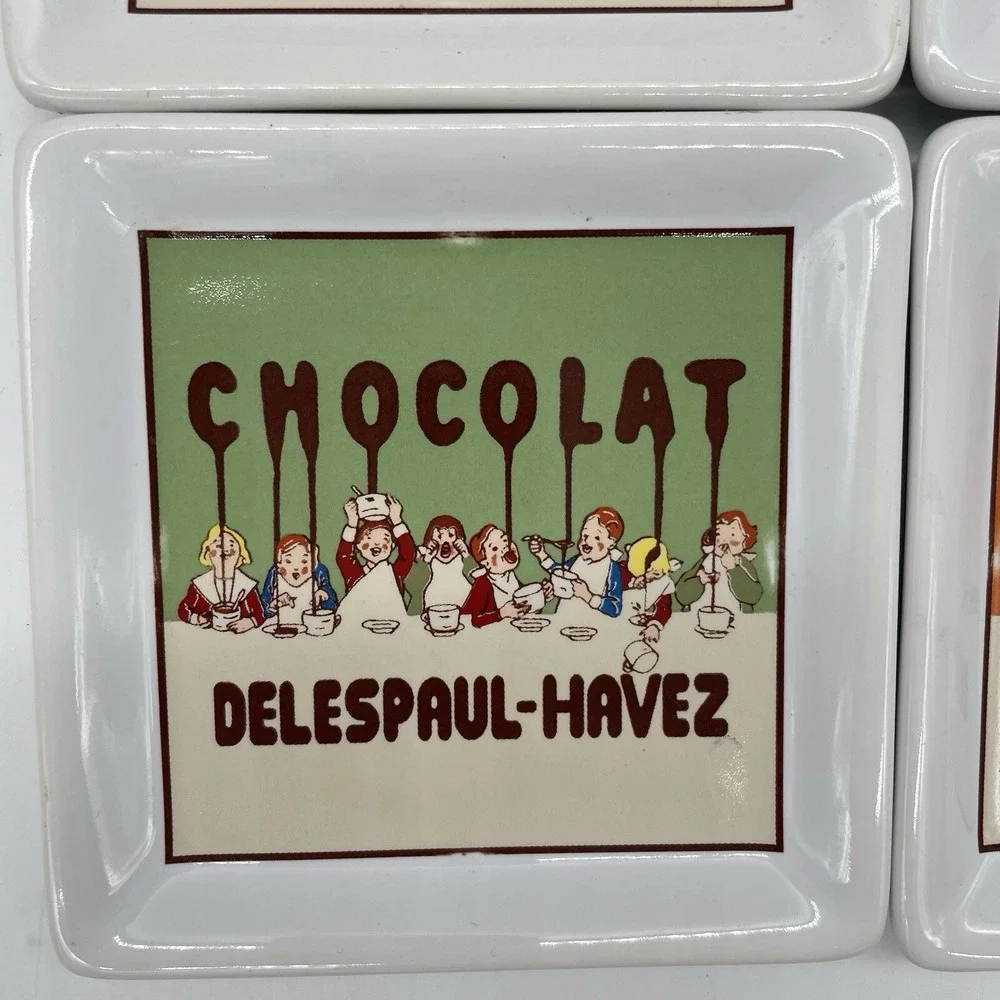 Pottery Barn CHOCOLAT Delespaul-Havez Art Square Coasters Nouveau 4 Cork Back